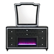 Pemberly Row 8-Drawer Velvet LED Flame Box Dresser and Mirror in Black