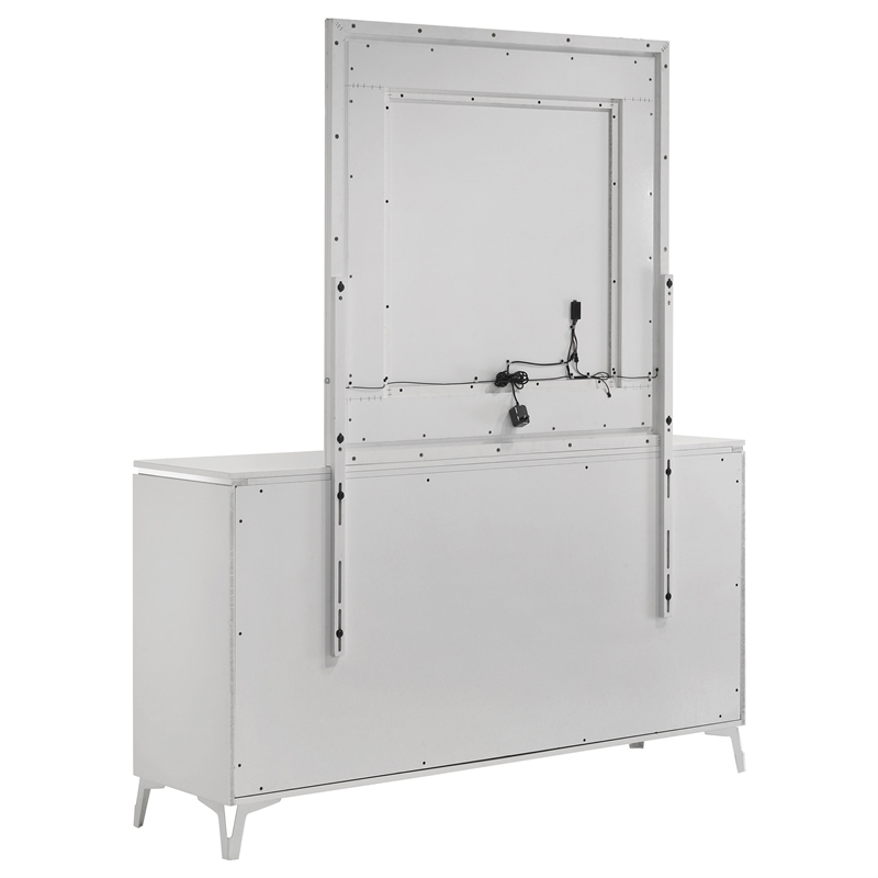 Pemberly Row 6-drawer Wood Dresser Cabinet with Mirror in White High Gloss