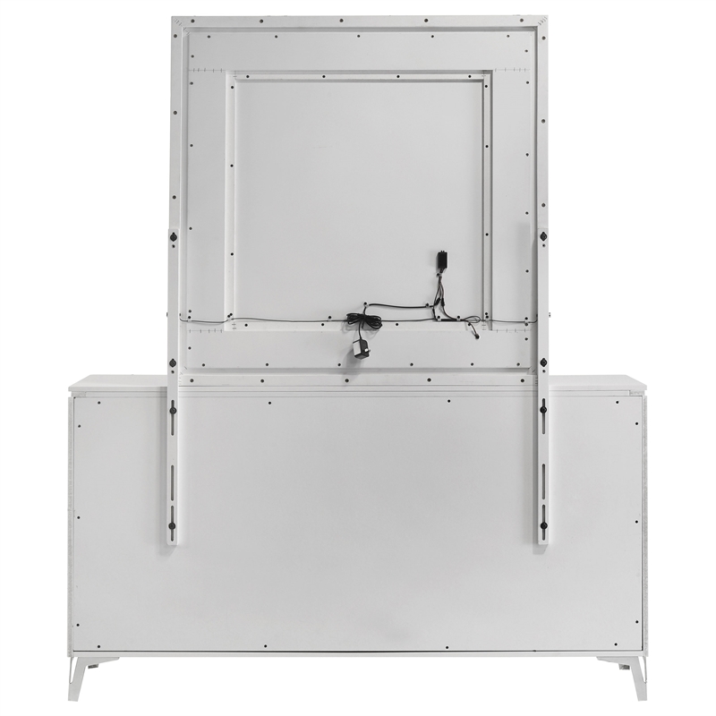 Pemberly Row 6-drawer Wood Dresser Cabinet with Mirror in White High Gloss