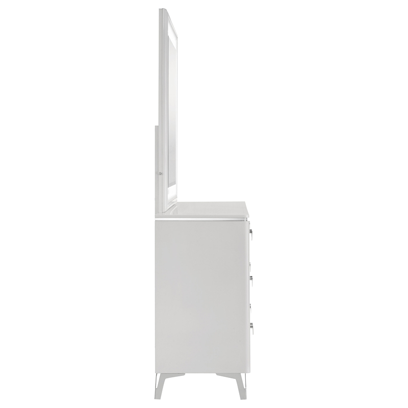 Pemberly Row 6-drawer Wood Dresser Cabinet with Mirror in White High Gloss