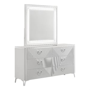 Pemberly Row 6-drawer Wood Dresser Cabinet with Mirror in White High Gloss