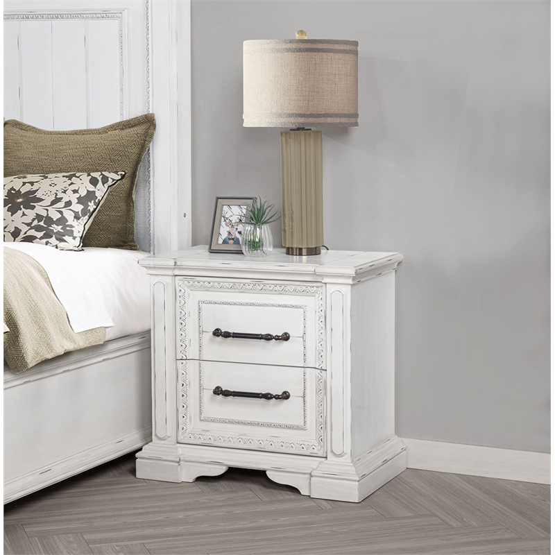 Pemberly Row 2-drawer Wood Nightstand with Dual USB in Vintage White