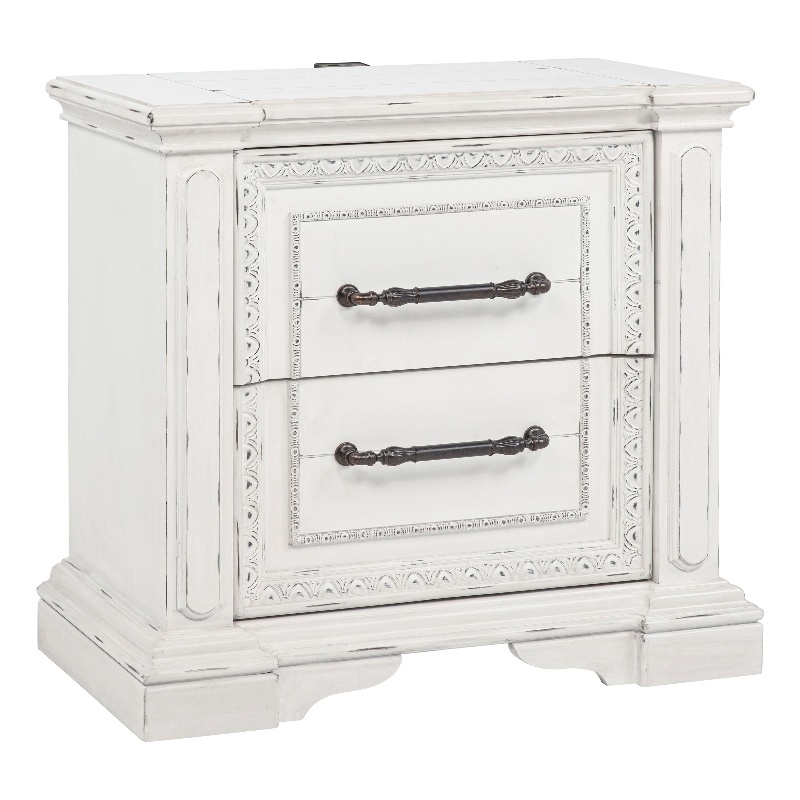 Pemberly Row 2-drawer Wood Nightstand with Dual USB in Vintage White
