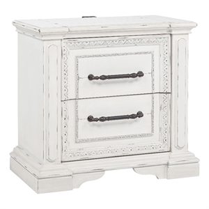 Pemberly Row 2-drawer Wood Nightstand with Dual USB in Vintage White