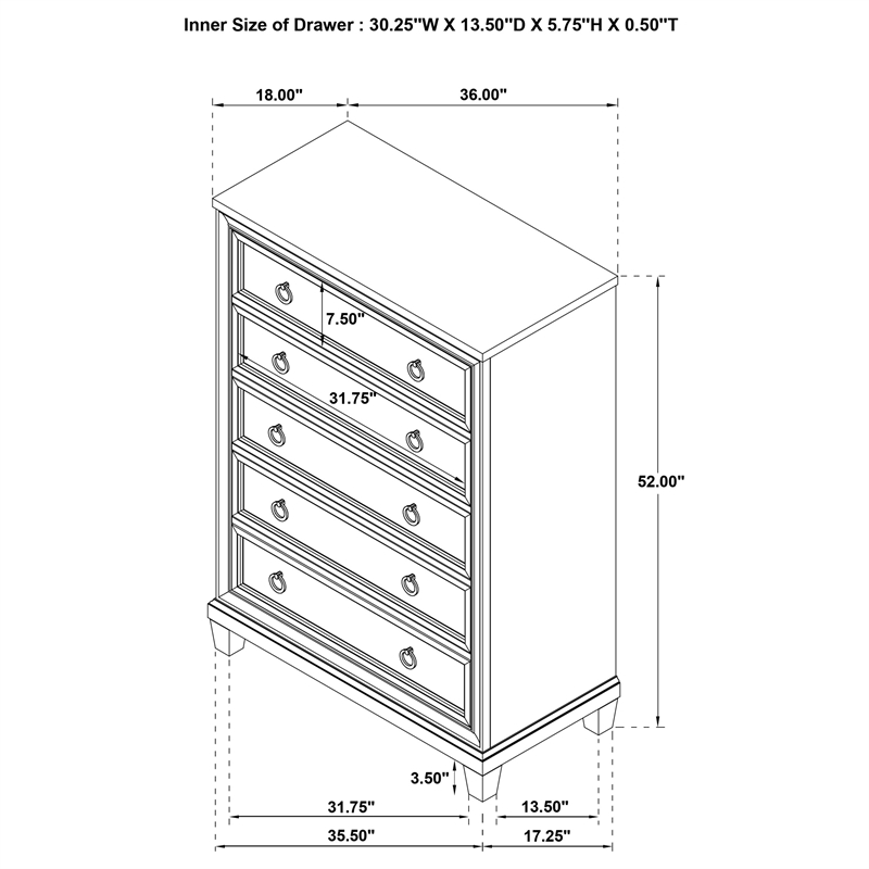 Pemberly Row 5-drawer Coastal Wood Chest of Drawers in Washed Oak Brown