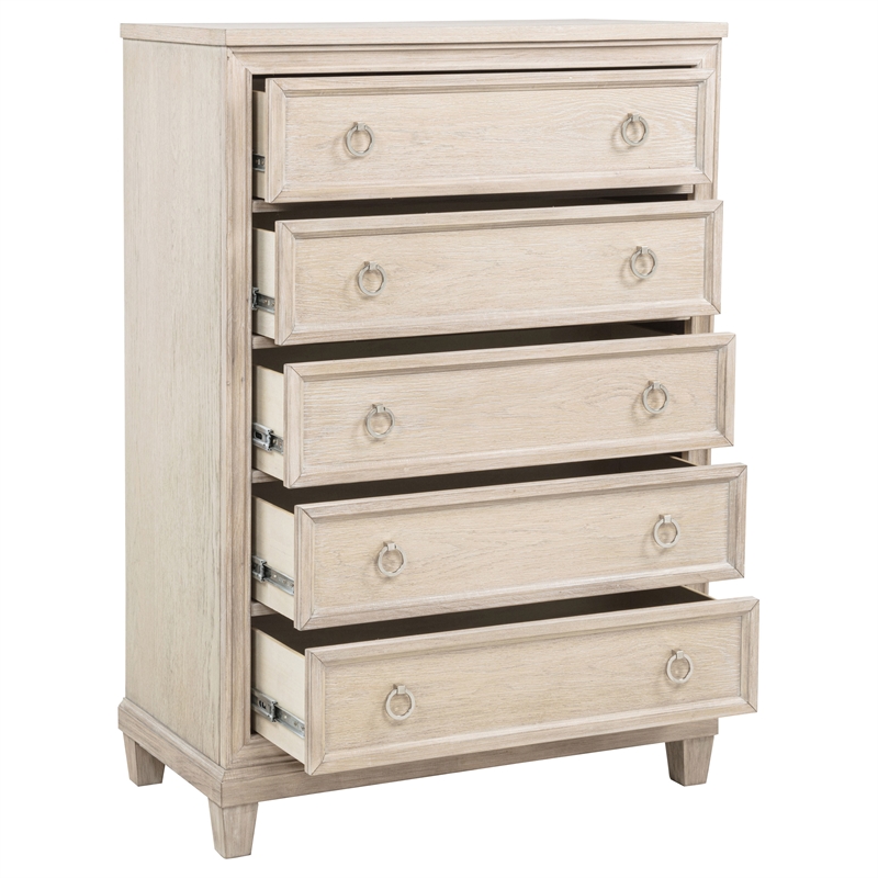 Pemberly Row 5-drawer Coastal Wood Chest of Drawers in Washed Oak Brown
