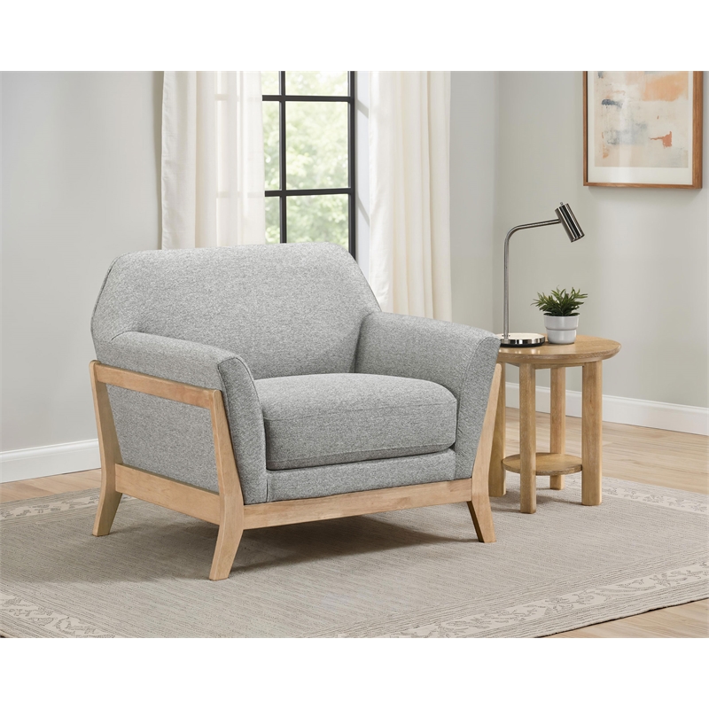 Pemberly Row Mid-Century Fabric Flared Arm Accent Chair in Gray/Blonde