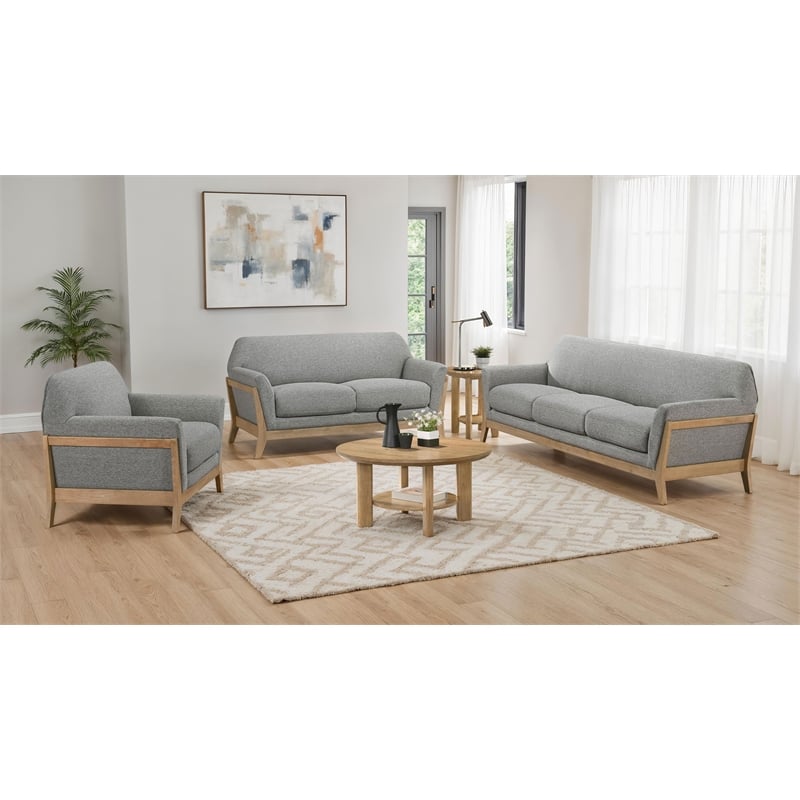 Pemberly Row 3-Piece Upholstered Fabric Flared Arm Sofa Set in Gray