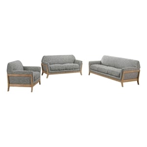 Pemberly Row 3-Piece Upholstered Fabric Flared Arm Sofa Set in Gray