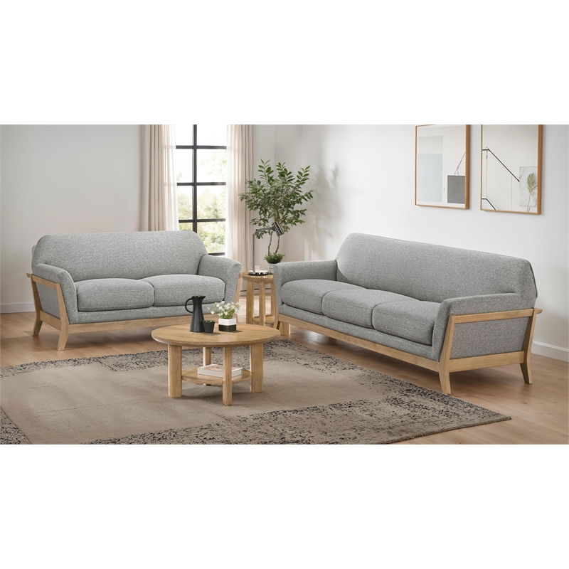 Pemberly Row 2-Piece Upholstered Fabric Flared Arm Sofa Set in Gray