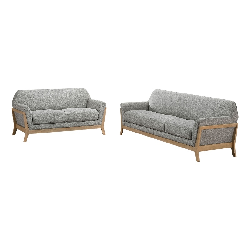 Pemberly Row 2-Piece Upholstered Fabric Flared Arm Sofa Set in Gray