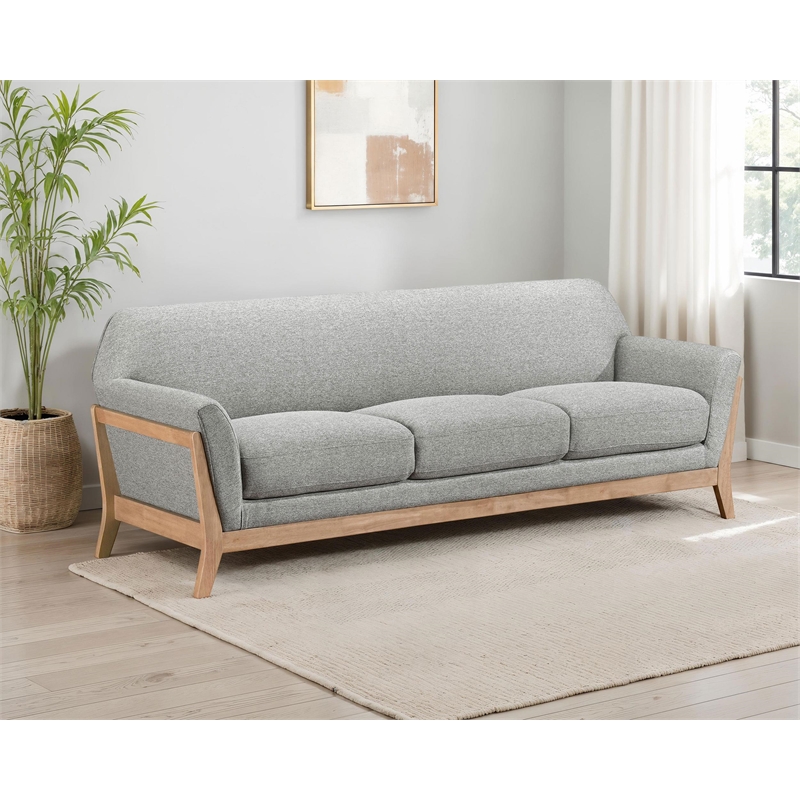 Pemberly Row Mid-Century Modern Upholstered Fabric Flared Arm Sofa in Gray