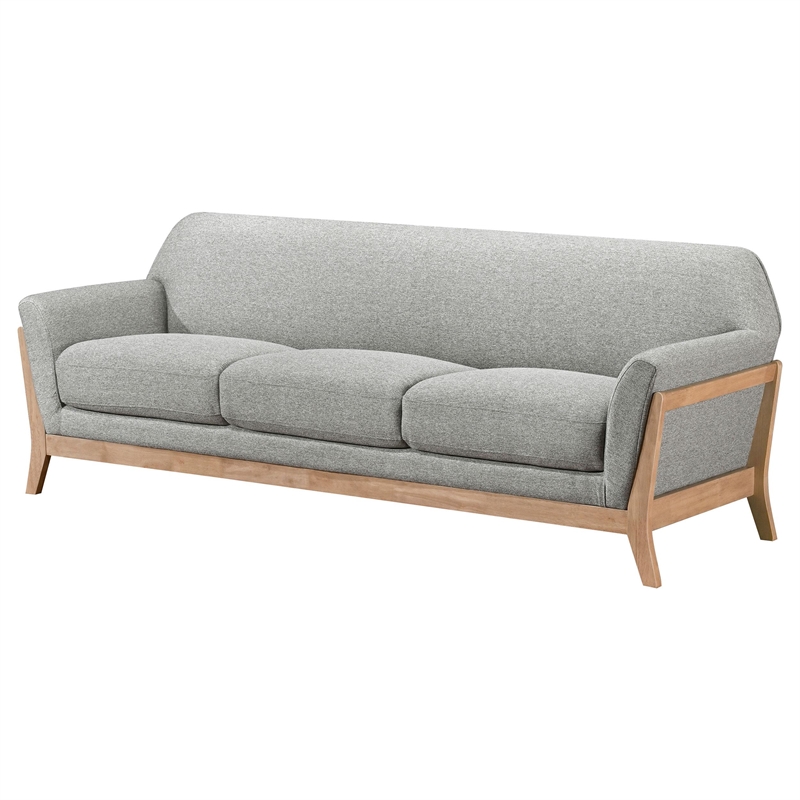 Pemberly Row Mid-Century Modern Upholstered Fabric Flared Arm Sofa in Gray