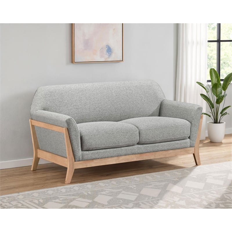 Pemberly Row Mid-Century Upholstered Fabric Flared Arm Loveseat in Gray