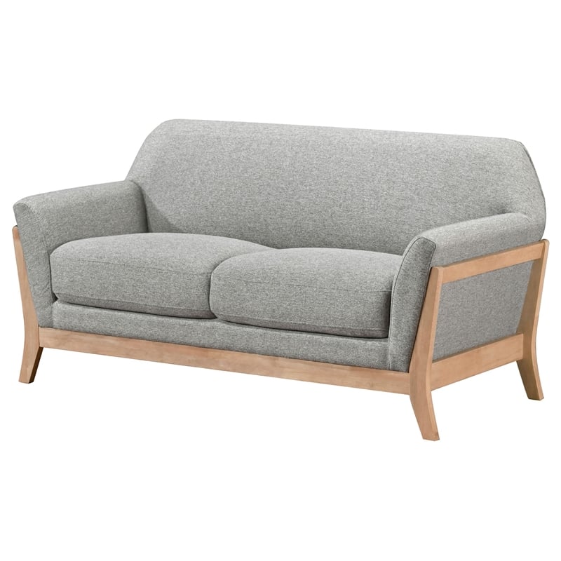 Pemberly Row Mid-Century Upholstered Fabric Flared Arm Loveseat in Gray