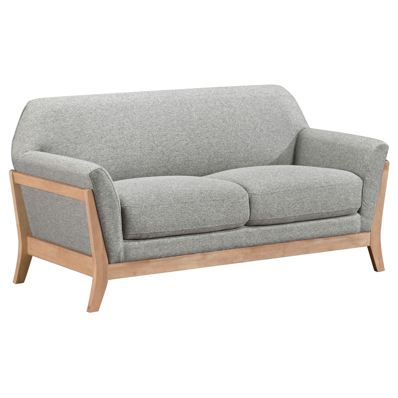 Pemberly Row Mid-Century Upholstered Fabric Flared Arm Loveseat in Gray