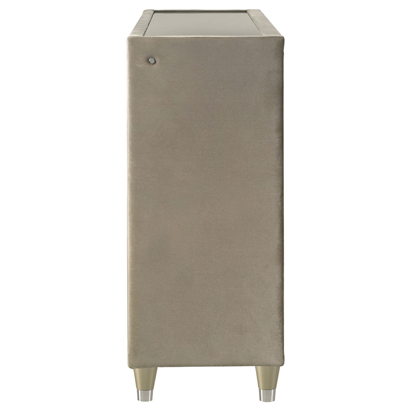 Pemberly Row 8-Drawer Velvet Upholstered LED Dresser Cabinet in Ivory/Camel