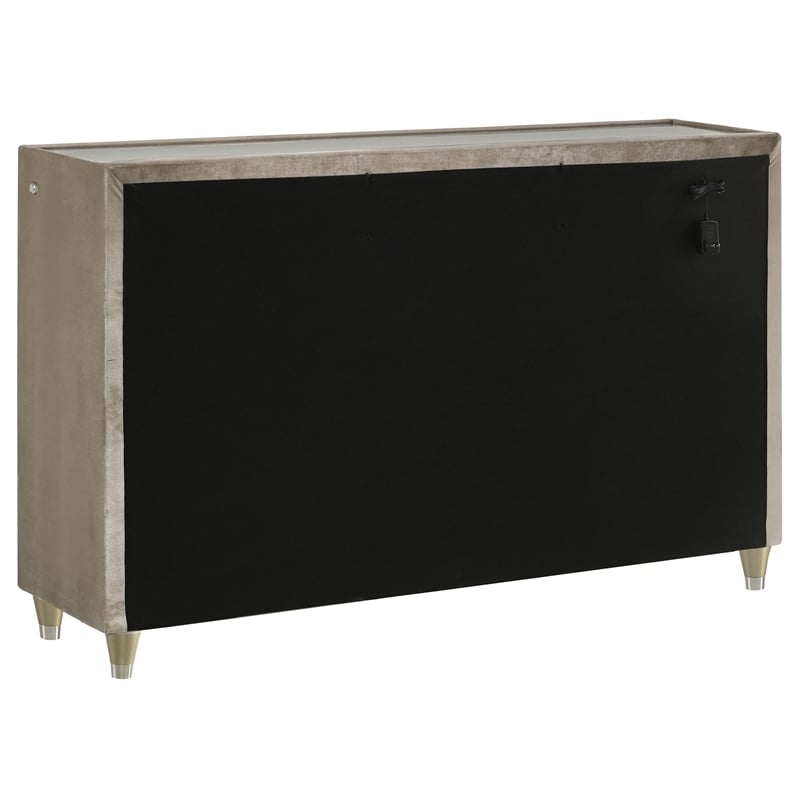 Pemberly Row 8-Drawer Velvet Upholstered LED Dresser Cabinet in Ivory/Camel