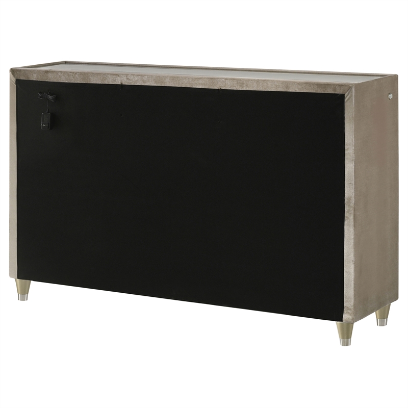Pemberly Row 8-Drawer Velvet Upholstered LED Dresser Cabinet in Ivory/Camel