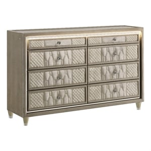 Pemberly Row 8-Drawer Velvet Upholstered LED Dresser Cabinet in Ivory/Camel
