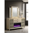 Pemberly Row 8-drawer Wood LED Flame Box Dresser with Mirror in Ivory/Camel