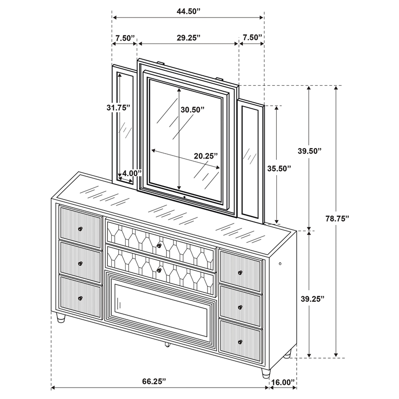 Pemberly Row 8-drawer Wood LED Flame Box Dresser with Mirror in Ivory/Camel