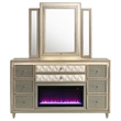 Pemberly Row 8-drawer Wood LED Flame Box Dresser with Mirror in Ivory/Camel