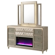 Pemberly Row 8-drawer Wood LED Flame Box Dresser with Mirror in Ivory/Camel