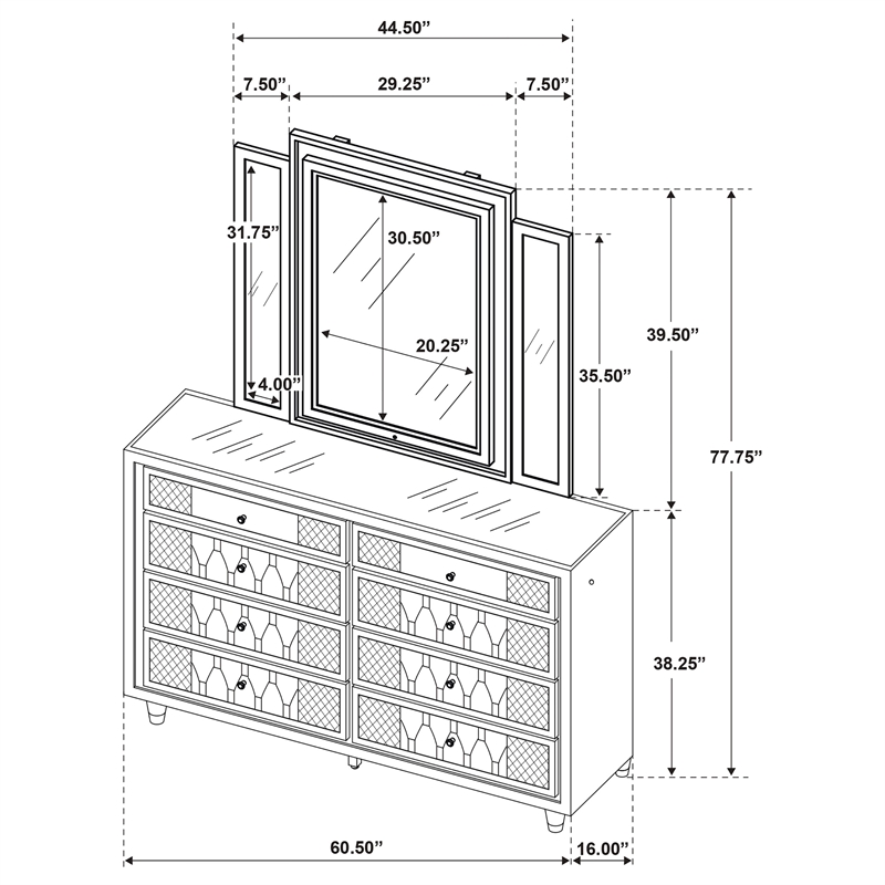 Pemberly Row 8-drawer Wood LED Dresser with Mirror in Ivory/Camel