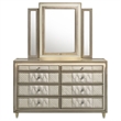 Pemberly Row 8-drawer Wood LED Dresser with Mirror in Ivory/Camel