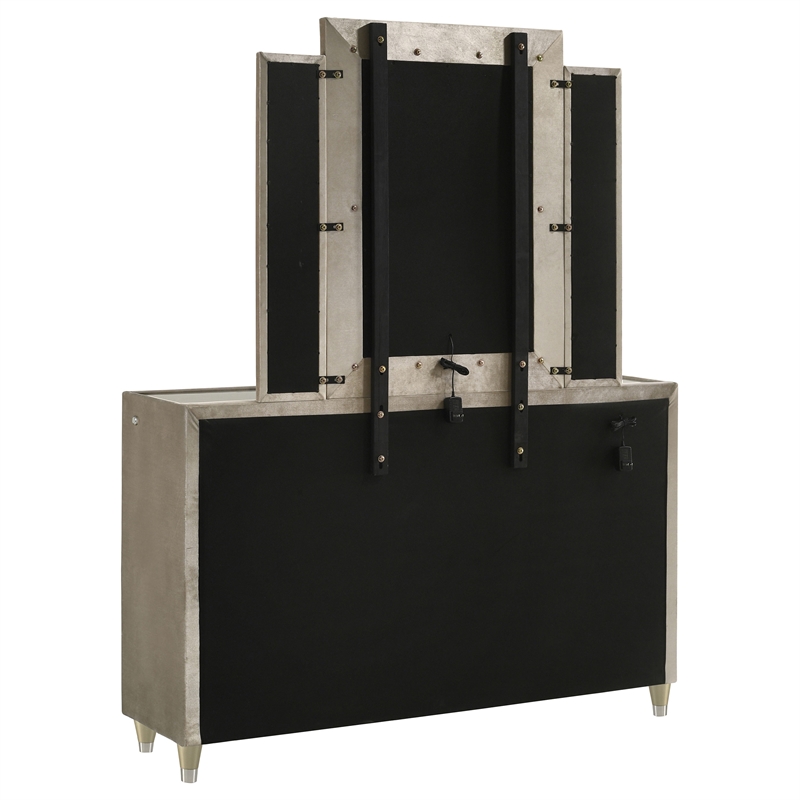 Pemberly Row 8-drawer Wood LED Dresser with Mirror in Ivory/Camel