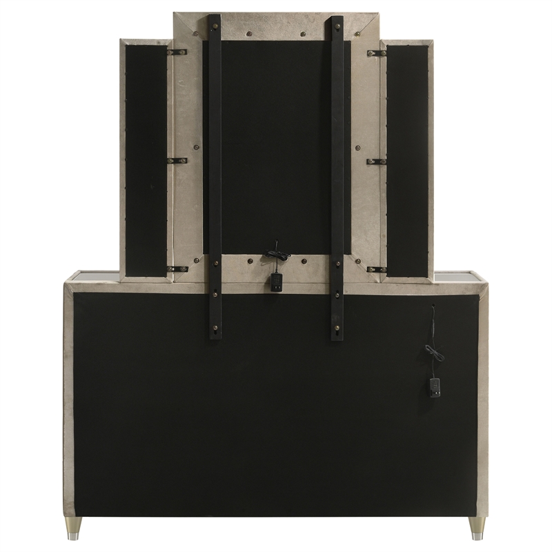 Pemberly Row 8-drawer Wood LED Dresser with Mirror in Ivory/Camel