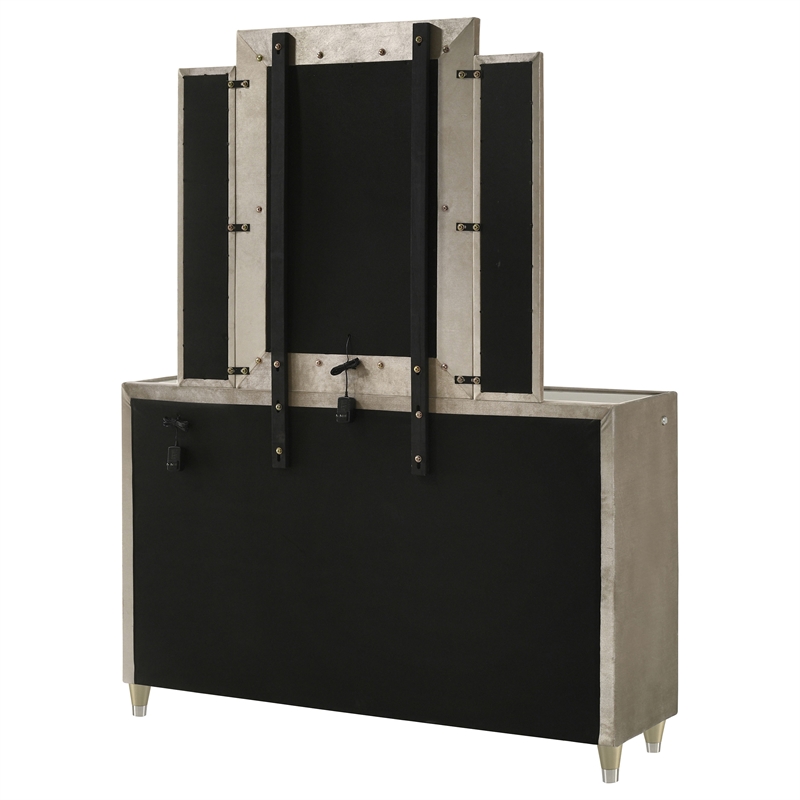 Pemberly Row 8-drawer Wood LED Dresser with Mirror in Ivory/Camel