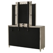 Pemberly Row 8-drawer Wood LED Dresser with Mirror in Ivory/Camel