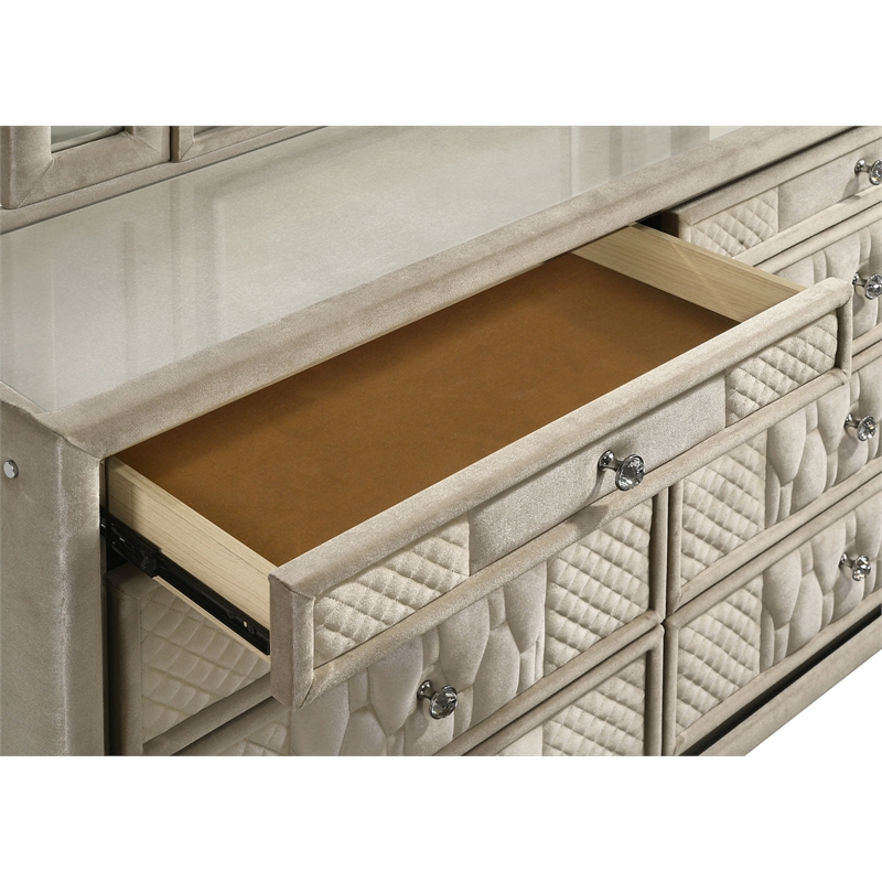 Pemberly Row 8-drawer Wood LED Dresser with Mirror in Ivory/Camel