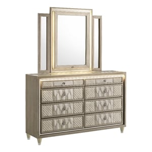Pemberly Row 8-drawer Wood LED Dresser with Mirror in Ivory/Camel