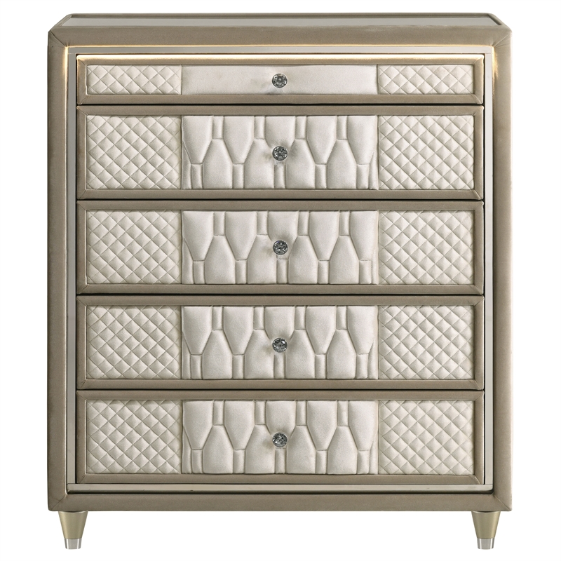 Pemberly Row 5-drawer Traditional Wood LED Chest in Ivory/Camel
