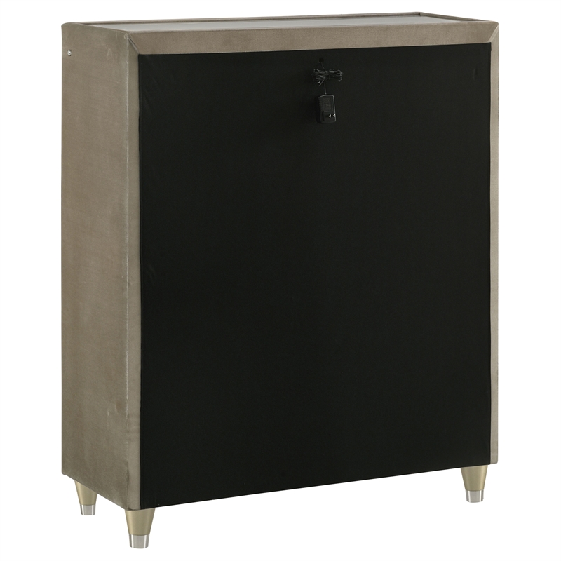Pemberly Row 5-drawer Traditional Wood LED Chest in Ivory/Camel