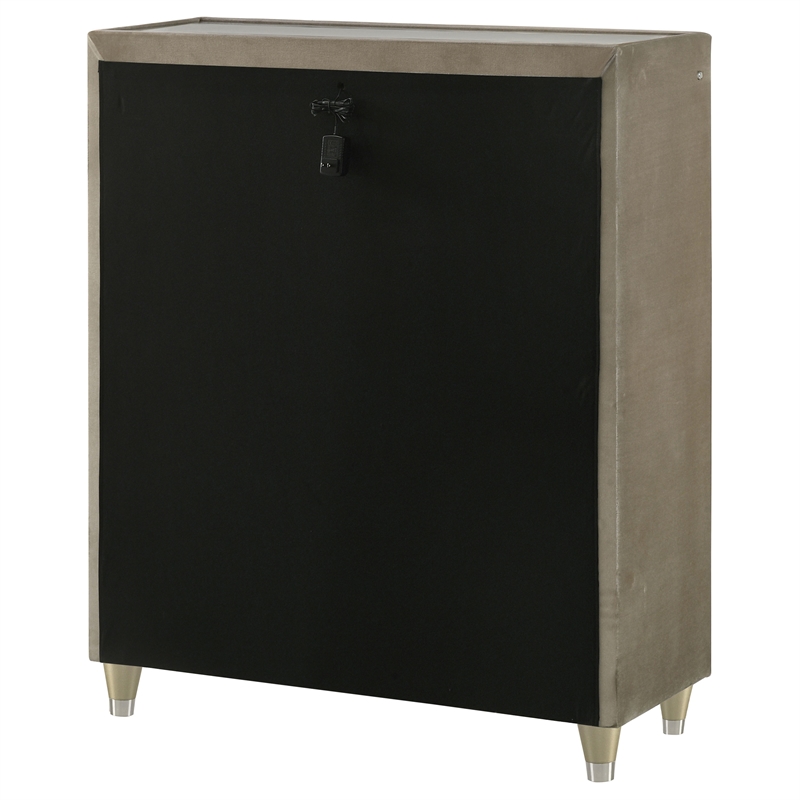 Pemberly Row 5-drawer Traditional Wood LED Chest in Ivory/Camel