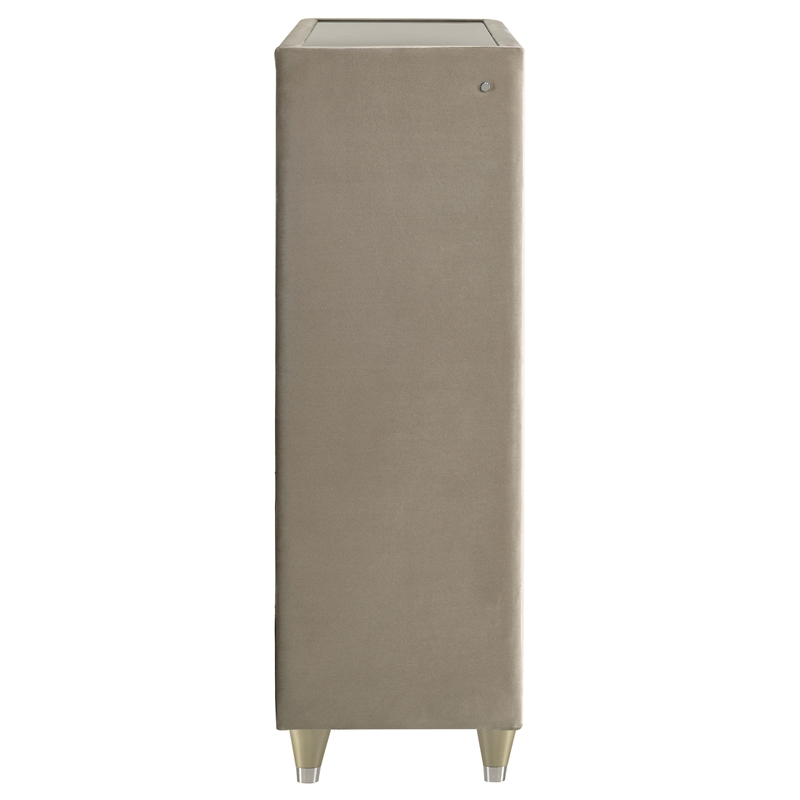 Pemberly Row 5-drawer Traditional Wood LED Chest in Ivory/Camel