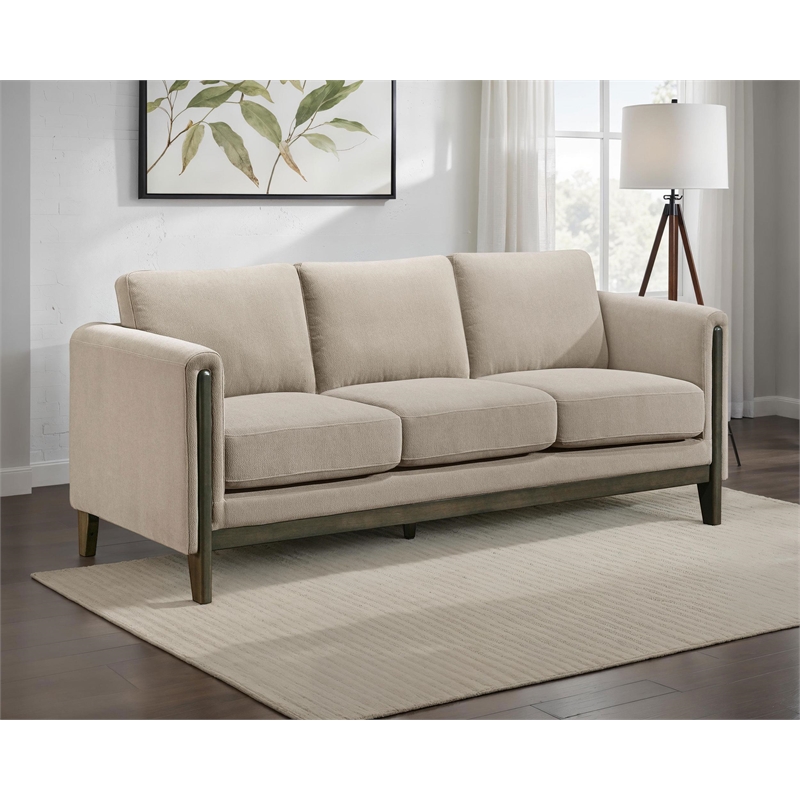 Pemberly Row Upholstered Fabric Panel Arm Sofa in Taupe Brown