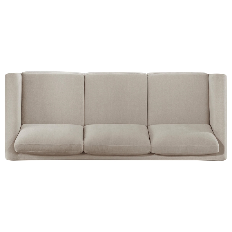Pemberly Row Upholstered Fabric Panel Arm Sofa in Taupe Brown