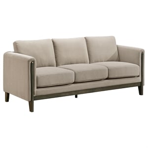 Pemberly Row Upholstered Fabric Panel Arm Sofa in Taupe Brown