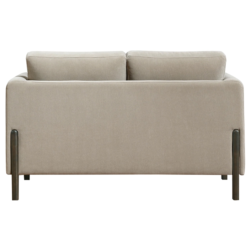 Pemberly Row Upholstered Fabric Panel Arm Loveseat in Taupe Brown
