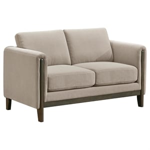 Pemberly Row Upholstered Fabric Panel Arm Loveseat in Taupe Brown