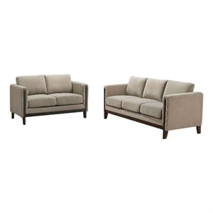 Pemberly Row 2-Piece Upholstered Fabric Panel Arm Sofa Set in Taupe Brown