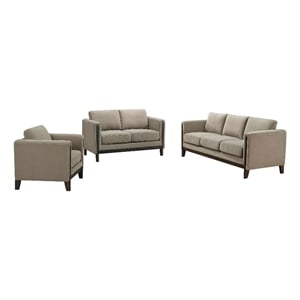 Pemberly Row 3-Piece Upholstered Fabric Panel Arm Sofa Set in Taupe Brown