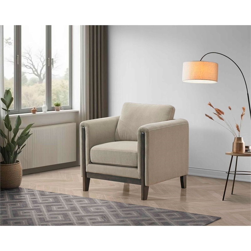 Pemberly Row Transitional Fabric Panel Arm Accent Chair in Taupe