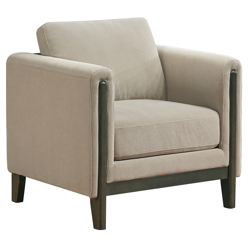 Pemberly Row Transitional Fabric Panel Arm Accent Chair in Taupe