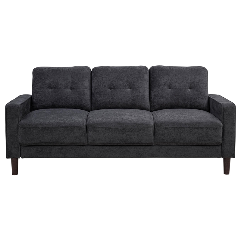 Pemberly Row Transitional Tufted Fabric Track Arm Sofa in Steel Gray